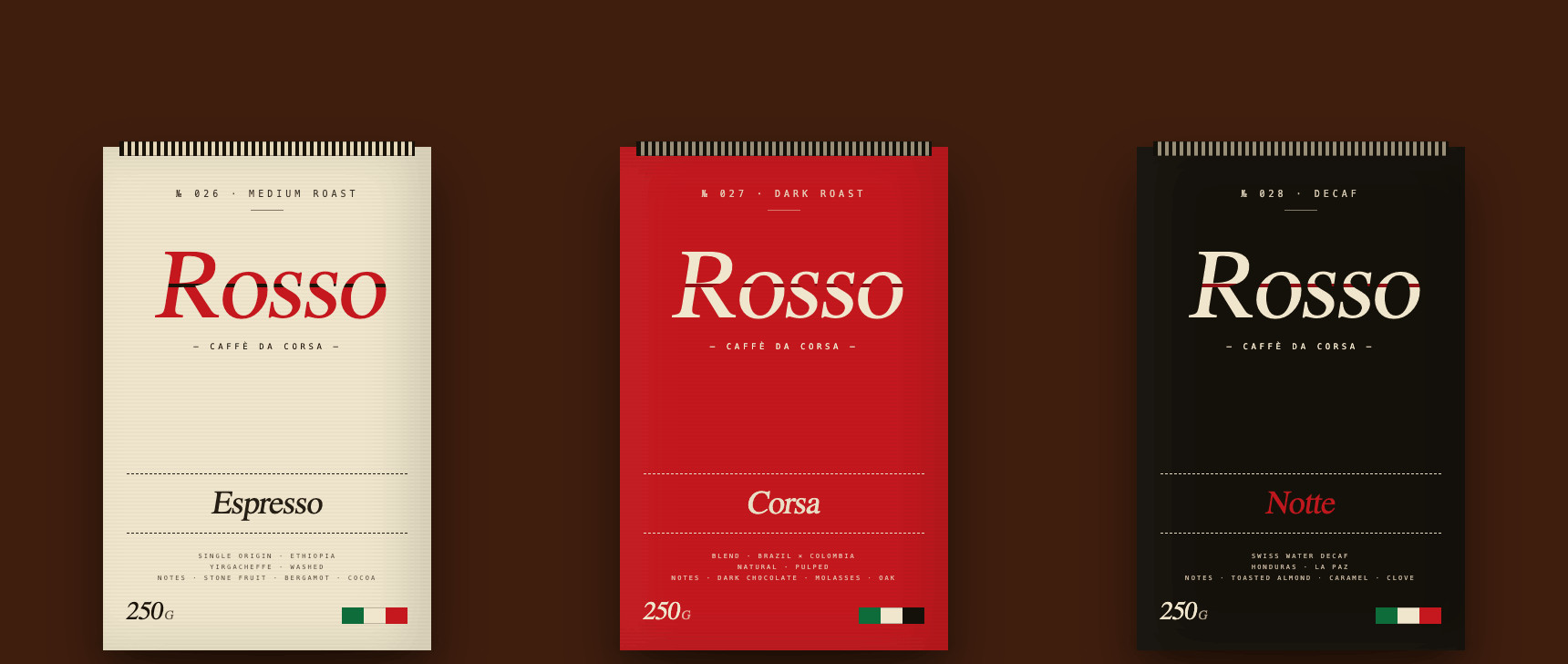 Rosso starter pack — three single-origin coffee bags